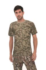 Single Sword Kamuflaj Desenli Kısa Kollu bisiklet Yaka Fanila - İnce Tişört BEJDİJ - L