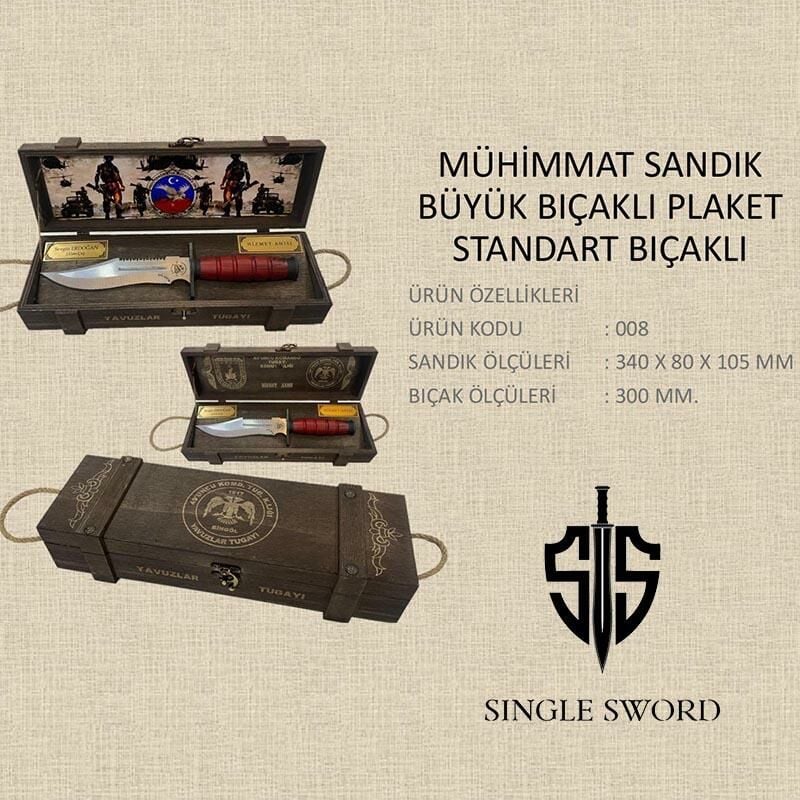 Single Sword Mühimmat sandığı Büyük Kızıl Saplı Logolu Bıçalı Plaket