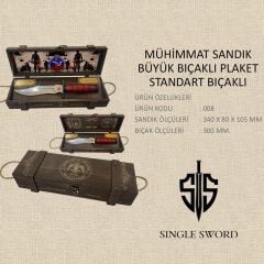 Single Sword Mühimmat sandığı Büyük Kızıl Saplı Logolu Bıçalı Plaket