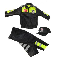 Kız&Erkek Çocuk Polis Kıyafeti (Şapka, Gömlek, Pantolon Takımı) Yeni Model SARI - 4