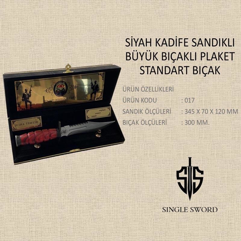 Single Sword Siyah Kadife Sandıklı Büyük Kızıl Saplı Standart Kasaturalı Plaket