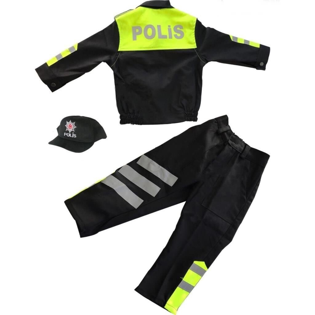 Kız&Erkek Çocuk Polis Kıyafeti (Şapka, Gömlek, Pantolon Takımı) Yeni Model SARI - 8