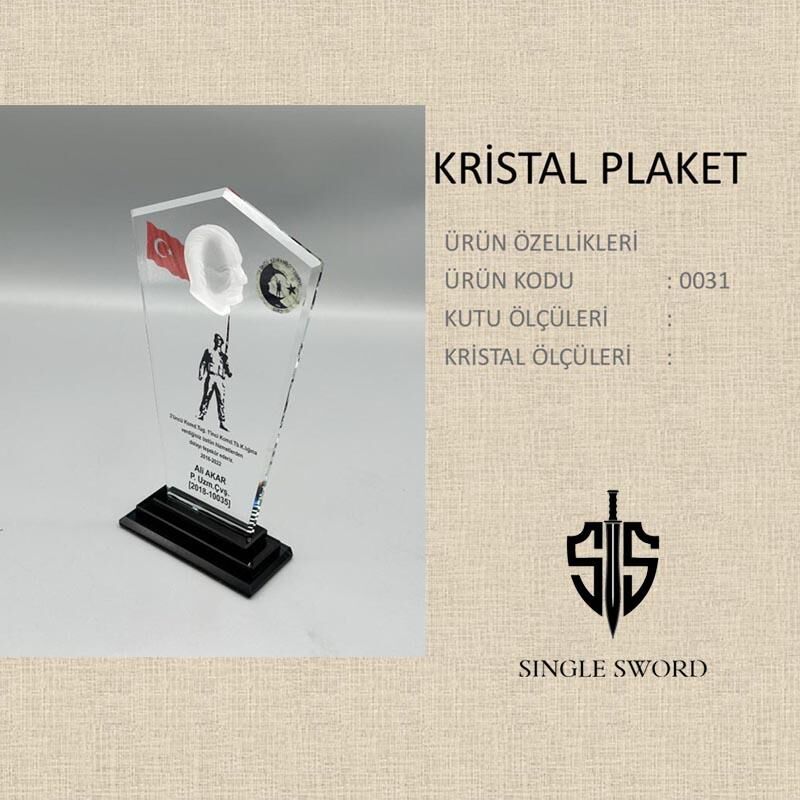 Single Sword Beşgen Kristal Cam Plaket