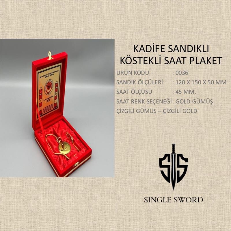 Single Sword Kırmızı Kadife Kaplı Sandıklı KöstAekli Gold Yada Gümüş Saat Plaketi