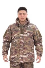 Single Sword Su ve Rüzgâr Geçirmez Softshell Erkek Kışlık Parka (Kapüşonlu) MULTİCAM - XL