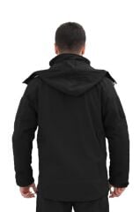 Single Sword Su&Rüzgar Geçirmez Outdoor Softshell Kışlık Erkek Mont (Kapüşonlu) SİYAH - L