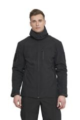Single Sword Su&Rüzgar Geçirmez Outdoor Softshell Kışlık Erkek Mont (Kapüşonlu) SİYAH - L