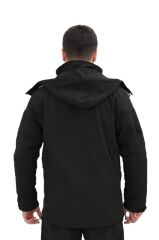 Single Sword Su&Rüzgar Geçirmez Outdoor Softshell Kışlık Erkek Mont (Kapüşonlu) SİYAH - 2XL