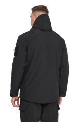 Single Sword Su&Rüzgar Geçirmez Outdoor Softshell Kışlık Erkek Mont (Kapüşonlu) SİYAH - 2XL