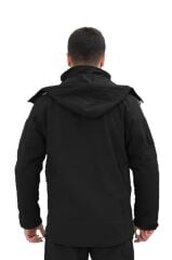 Single Sword Su&Rüzgar Geçirmez Outdoor Softshell Kışlık Erkek Mont (Kapüşonlu) SİYAH - 3XL