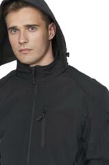 Single Sword Su&Rüzgar Geçirmez Outdoor Softshell Kışlık Erkek Mont (Kapüşonlu) SİYAH - 3XL