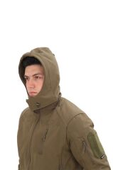 Single Sword Su&Rüzgar Geçirmez Outdoor Softshell Kışlık Erkek Mont (Kapüşonlu) HAKİ - M