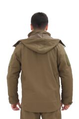 Single Sword Su&Rüzgar Geçirmez Outdoor Softshell Kışlık Erkek Mont (Kapüşonlu) HAKİ - M