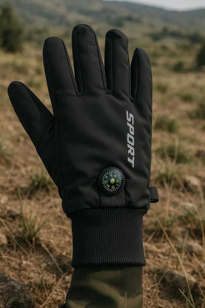 Single Sword Uzun Parmaklı Dokunmatik Parmak Özellikli   Pusula ve Termometreli Eldiven SİYAH - XL