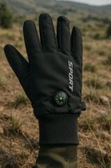 Single Sword Uzun Parmaklı Dokunmatik Parmak Özellikli   Pusula ve Termometreli Eldiven SİYAH - XL