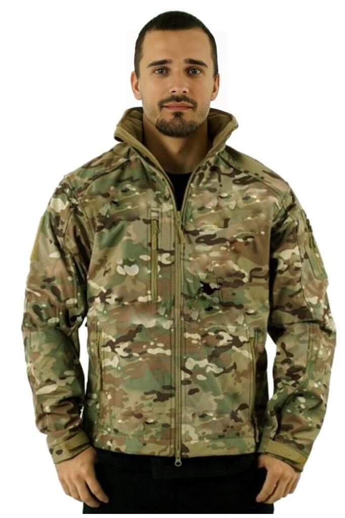 Single Sword Su&Rüzgar Geçirmez Outdoor Softshell Kışlık Erkek Mont (Kapüşonlu) MULTİCAM - L