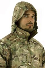 Single Sword Su&Rüzgar Geçirmez Outdoor Softshell Kışlık Erkek Mont (Kapüşonlu) MULTİCAM - L