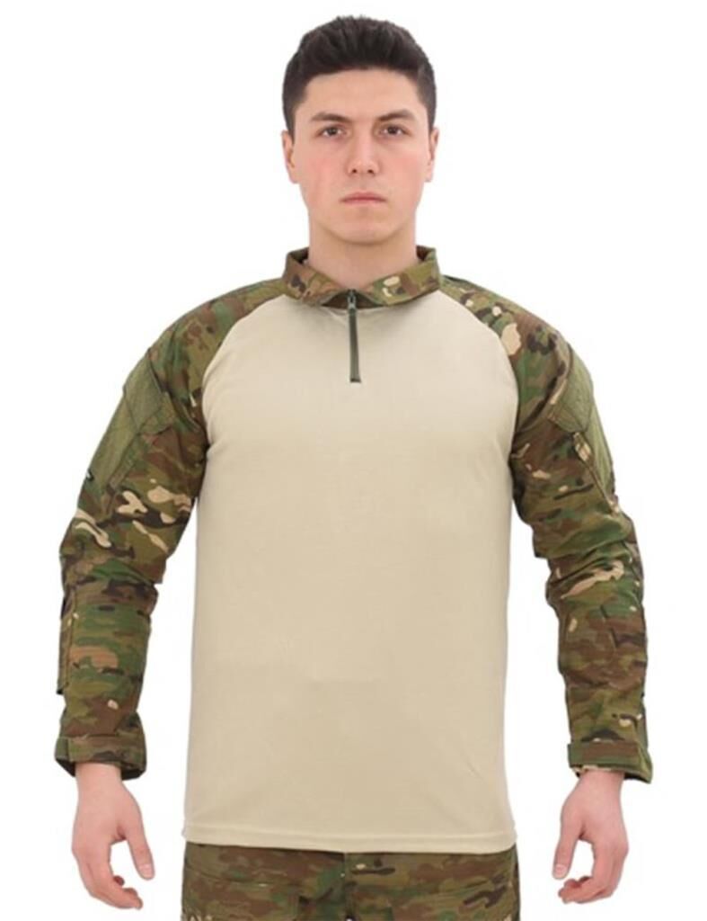 Single Sword Dirseklik Tasarımlı Polo Yaka Erkek Combat Tişört MULTİCAM - 3XL