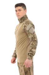 Single Sword Dirseklik Tasarımlı Polo Yaka Erkek Combat Tişört PİKSEL - XL