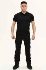 Single Sword Regular Fit Polo Yaka Kısa Kollu Erkek Tişört SİYAH - 3XL