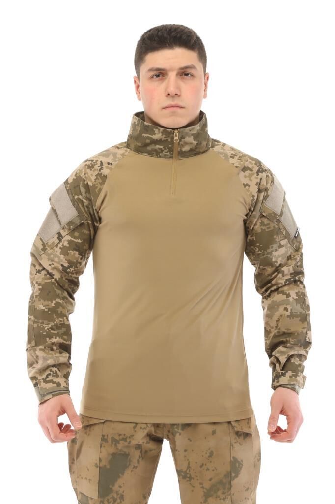 Single Sword Dirseklik Tasarımlı Polo Yaka Erkek Combat Tişört PİKSEL - 2XL