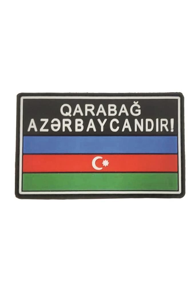 Single Sword Karabağ Azerbaycanındır Yazılı Azerbaycan Bayrağı Plastik Patch SİYAH