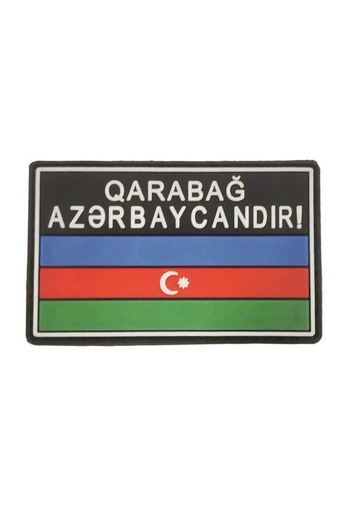 Single Sword Karabağ Azerbaycanındır Yazılı Azerbaycan Bayrağı Plastik Patch SİYAH