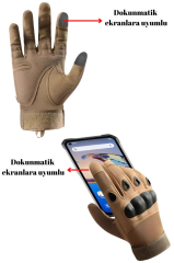 Single Sword Taktik Dokunmatik Parmak Uçlu Eldiven BEJ - L