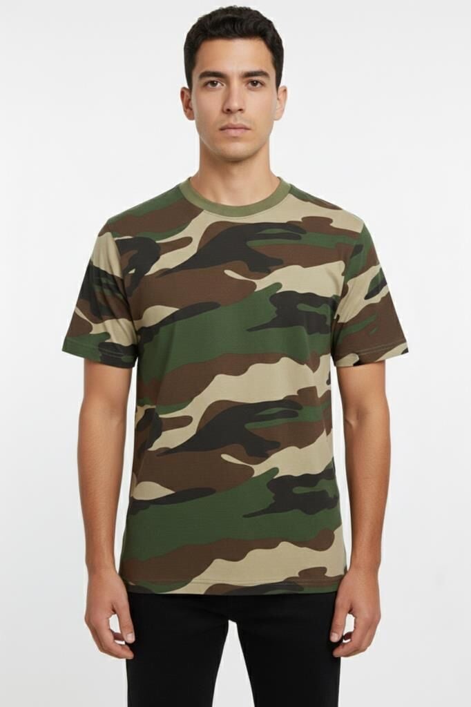 Single Sword Bisiklet Yaka Kısa Kollu Kamuflaj Erkek T-Shirt USA - M