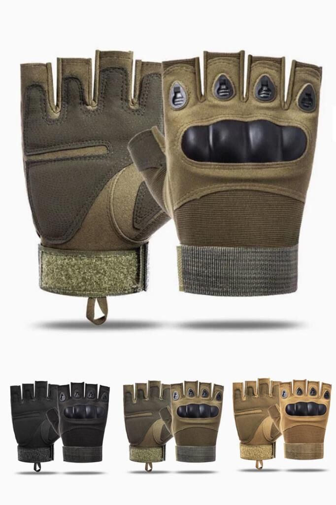 Single Sword Yarım Parmak Taktik Eldiven Bisiklet Motosiklet Outdoor Eldiven HAKİ - 2XL