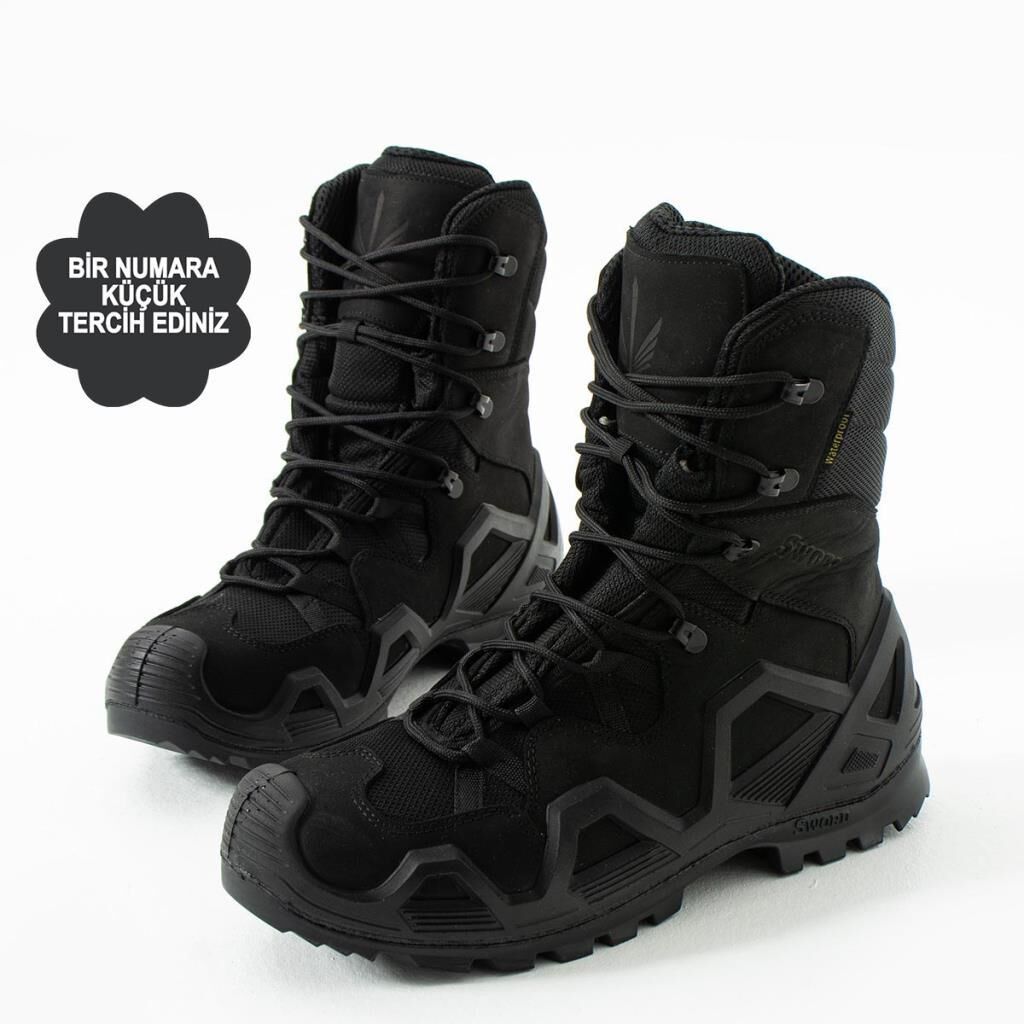 Single Sword Hakiki Deri Su Geçirmez  Erkek&Kadın Taktik Askeri Kışlık Bot ve Postal SS603 SİYAH - 37