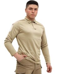Single Sword Polo Yaka Uzun Kol Taktik T-Shirt AÇIK BEJ - XL