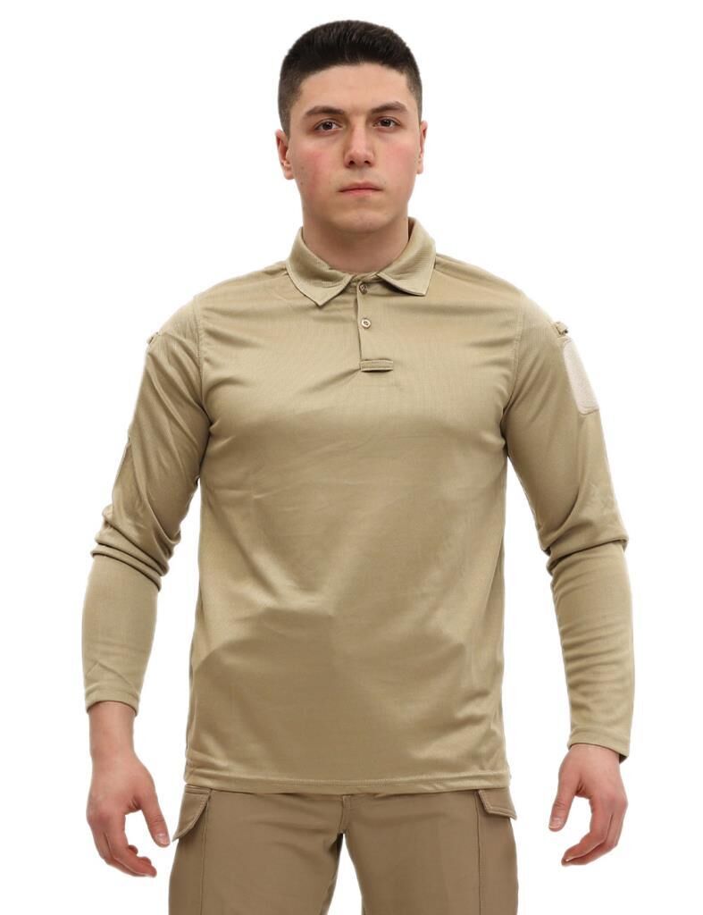Single Sword Polo Yaka Uzun Kol Taktik T-Shirt AÇIK BEJ - 2XL