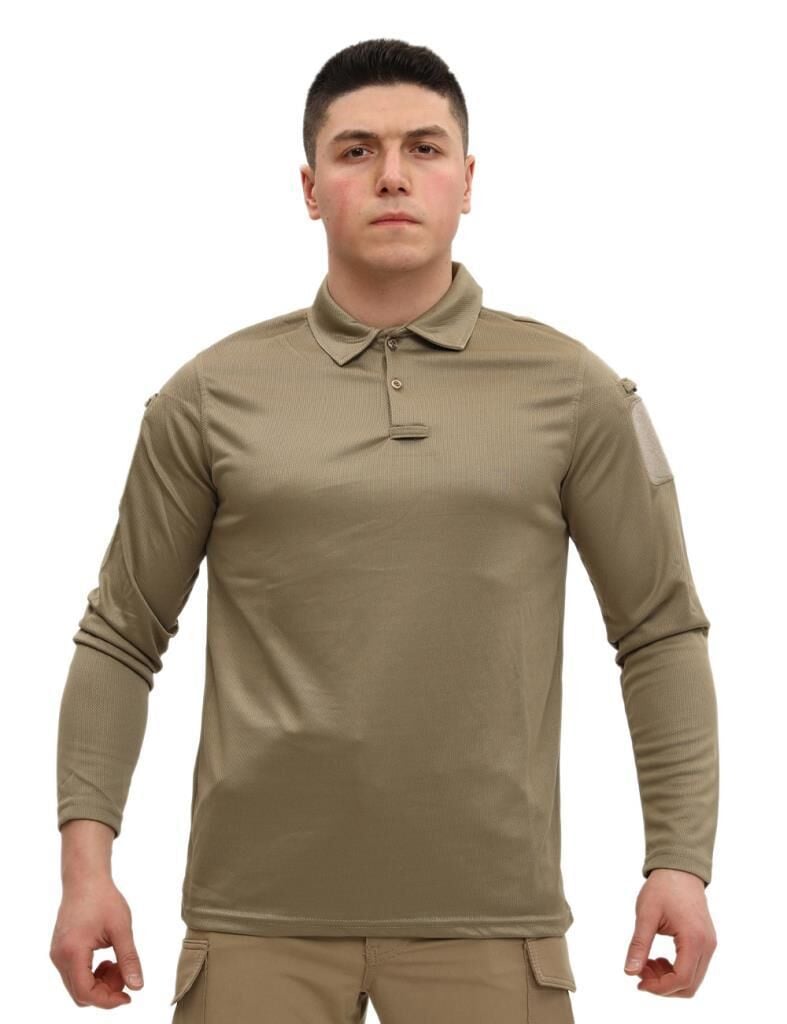 Single Sword Polo Yaka Uzun Kol Taktik T-Shirt BEJ - S