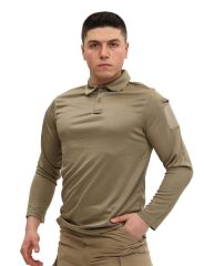 Single Sword Polo Yaka Uzun Kol Taktik T-Shirt BEJ - L