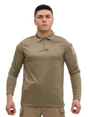Single Sword Polo Yaka Uzun Kol Taktik T-Shirt BEJ - XL