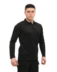 Single Sword Polo Yaka Uzun Kol Taktik T-Shirt SİYAH - S