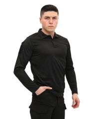 Single Sword Polo Yaka Uzun Kol Taktik T-Shirt SİYAH - S