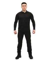 Single Sword Polo Yaka Uzun Kol Taktik T-Shirt SİYAH - L