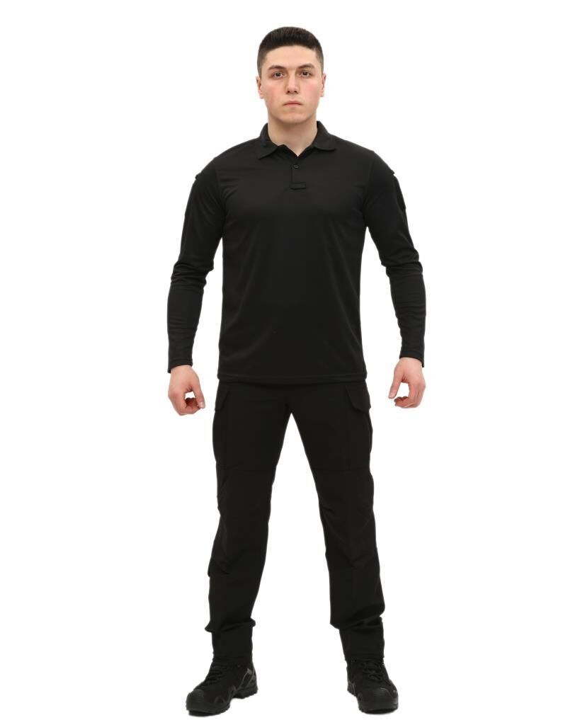 Single Sword Polo Yaka Uzun Kol Taktik T-Shirt SİYAH - L