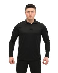 Single Sword Polo Yaka Uzun Kol Taktik T-Shirt SİYAH - L