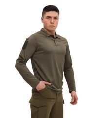 Single Sword Polo Yaka Uzun Kol Taktik T-Shirt HAKİ - S