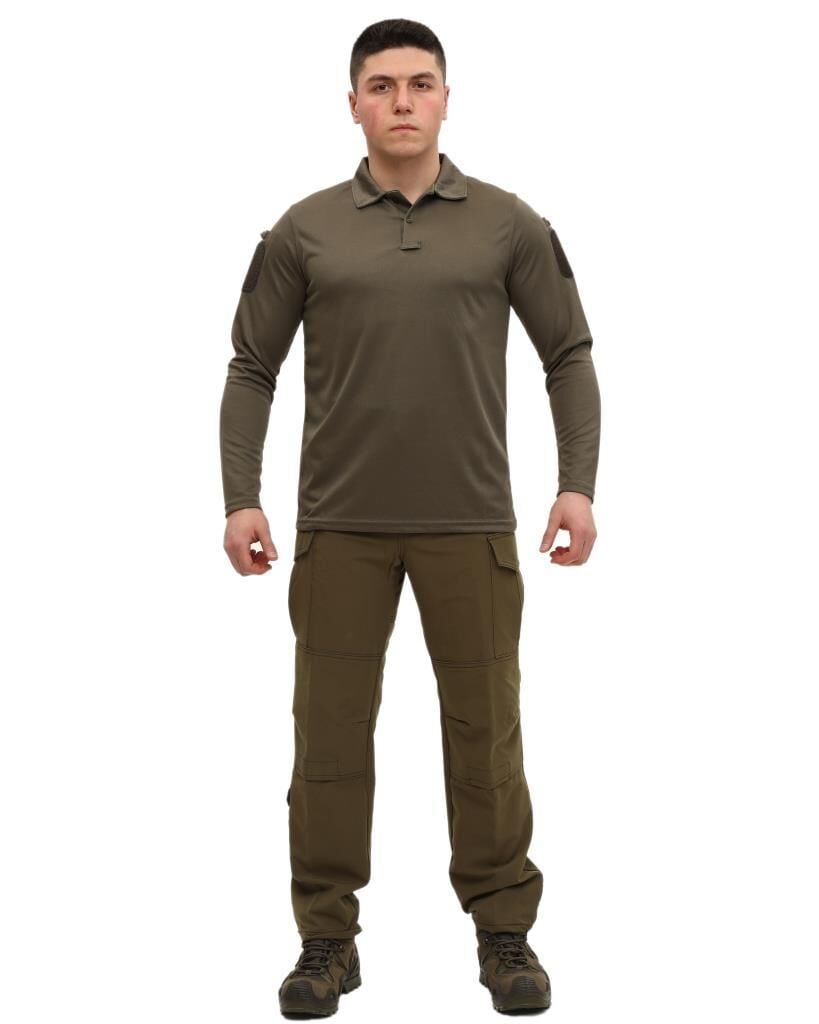 Single Sword Polo Yaka Uzun Kol Taktik T-Shirt HAKİ - L