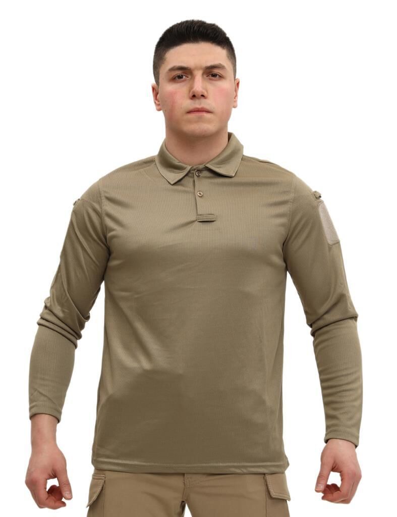 Single Sword Polo Yaka Uzun Kol Taktik T-Shirt BEJ - 2XL