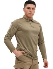Single Sword Polo Yaka Uzun Kol Taktik T-Shirt BEJ - 2XL