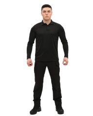 Single Sword Polo Yaka Uzun Kol Taktik T-Shirt SİYAH - 3XL