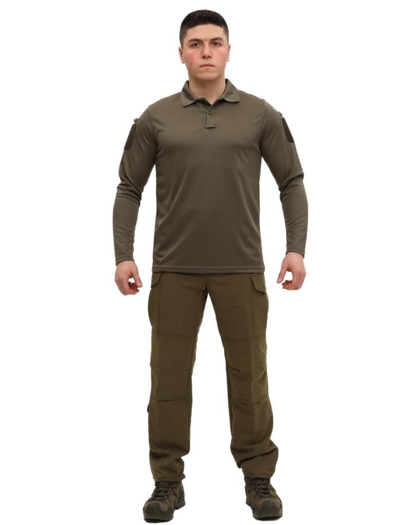 Single Sword Polo Yaka Uzun Kol Taktik T-Shirt HAKİ - 3XL