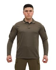 Single Sword Polo Yaka Uzun Kol Taktik T-Shirt HAKİ - 3XL