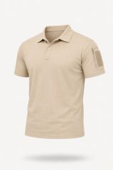 Single Sword Regular Fit Polo Yaka Kısa Kollu Erkek Tişört BEJ - S