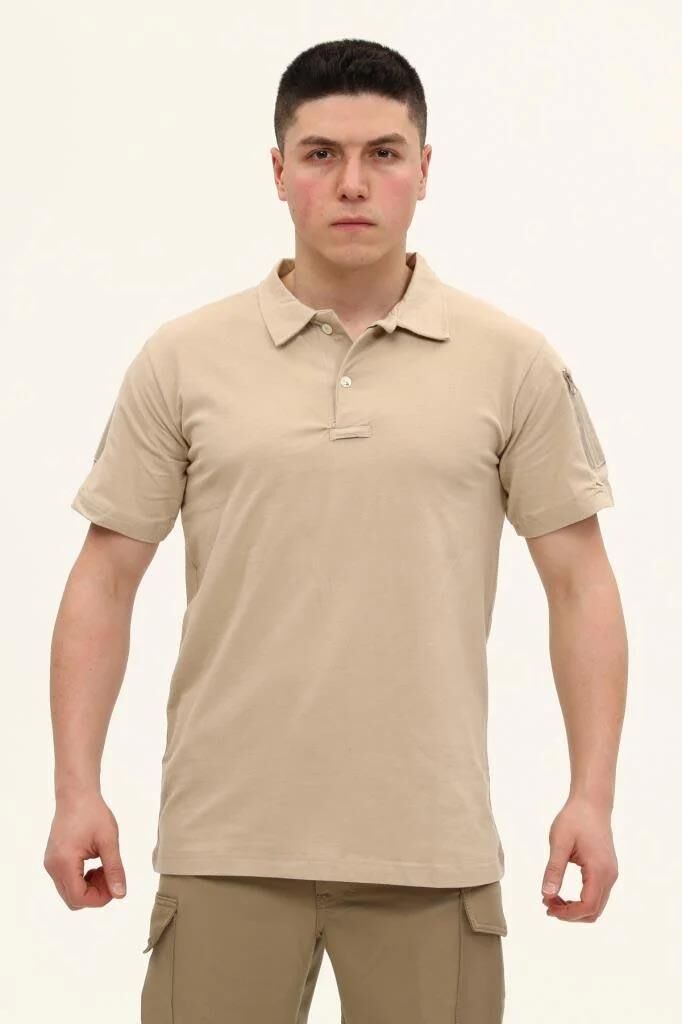 Single Sword Regular Fit Polo Yaka Kısa Kollu Erkek Tişört BEJ - S